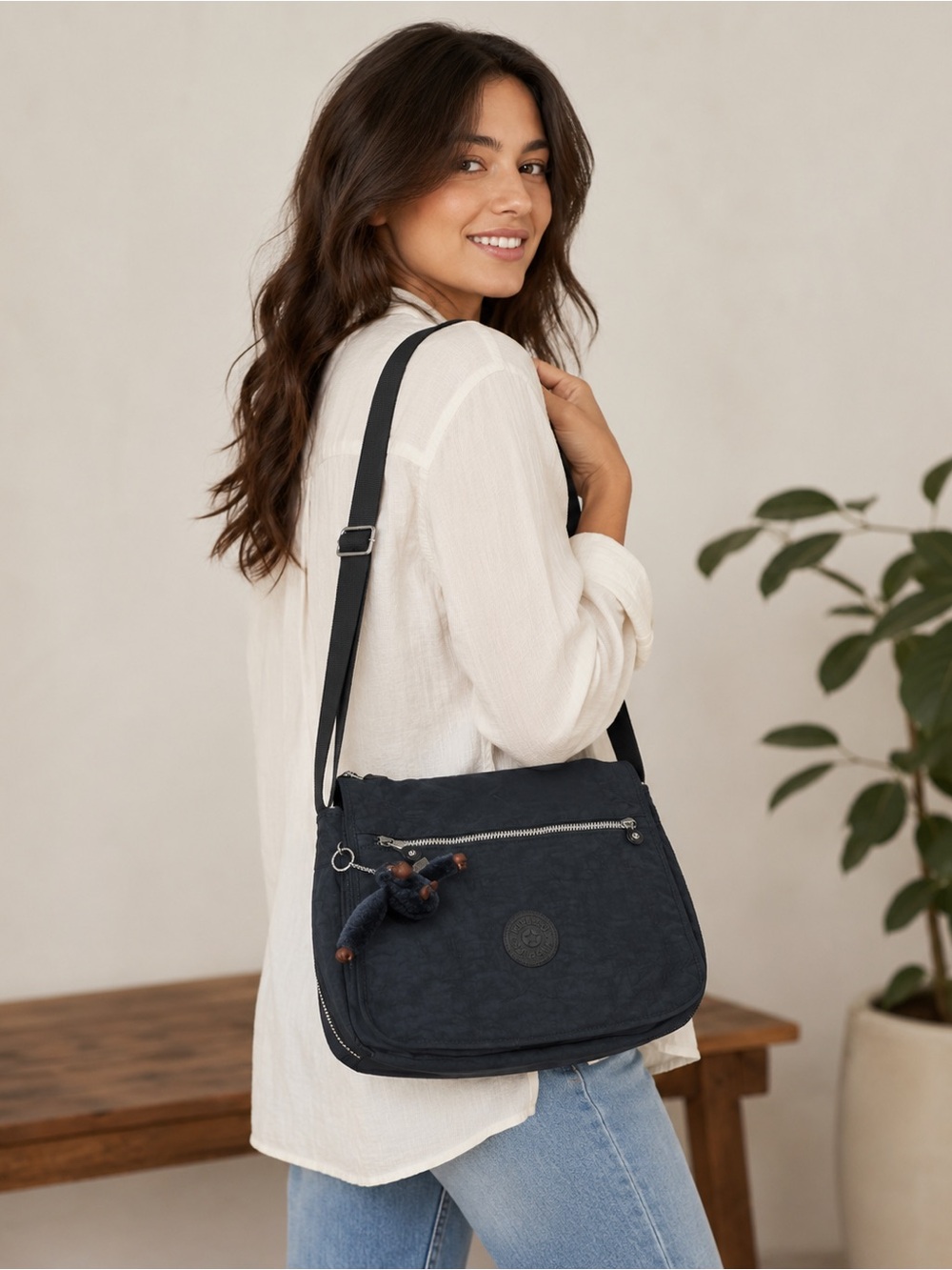 Kipling Navy Messenger Bag with Charm